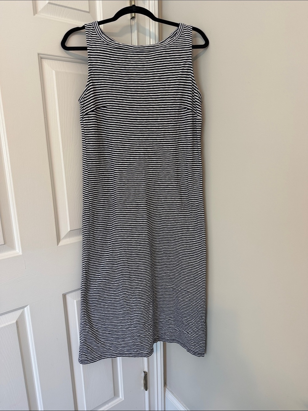 Talbots PM navy and white striped midi cotton dress, exc.! $16